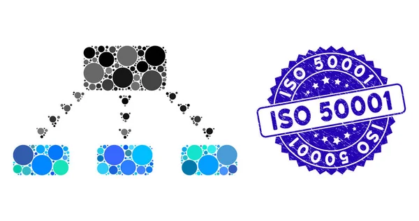 Mozaïek Dotted Scheme Icon met Grunge Iso 50001 Seal — Stockvector