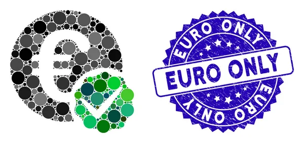 Collage Icône Euro Seulement avec Timbre Euro Seulement Texturé — Image vectorielle