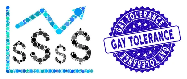 Icona del grafico finanziario del collage con francobollo di tolleranza gay di disagio — Vettoriale Stock