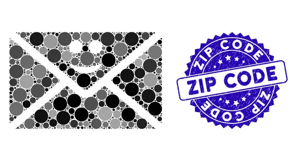 Ícone de correio feliz mosaico com selo de código Zip texturizado — Vetor de Stock