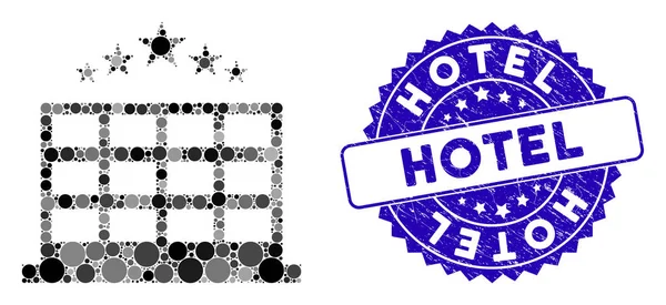 Collage Hotel Icono con Sello Texturizado del Hotel — Vector de stock