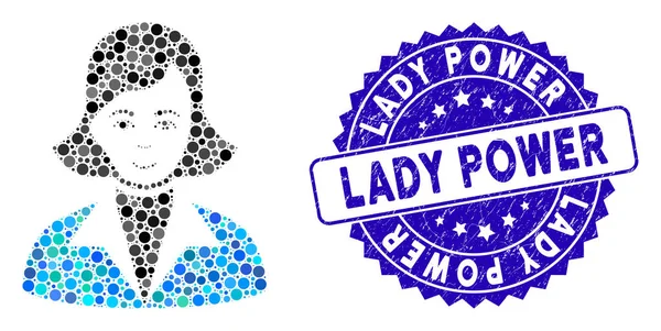 Collage Lady Icon with Grunge Lady Power Seal — Stock Vector