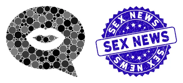 Символ смайлика губ мозаики с текстурированной печатью секса — стоковый вектор