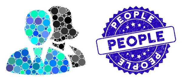 Mosaic People Icon with Grunge People Seal — 스톡 벡터