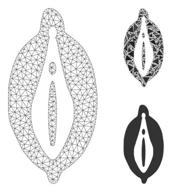 Kadın Genital Vektör Ağ Kablosu Çerçeve Modeli ve Üçgen Mozaik Simgesi