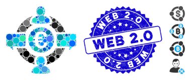 Kolaj Euro Sosyal Ağ Simgesi Dokulu Web 2. 0 Damgasıyla