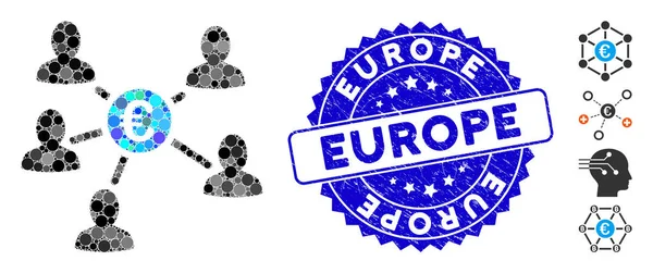 Mosaïque Euro Liens sociaux Icône avec Grunge Europe Seal — Image vectorielle