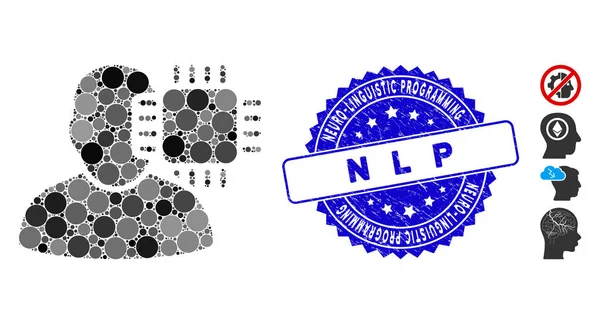 Icono de interfaz neuronal Collage con Sello de programación neurolingüística texturizada N L P — Vector de stock