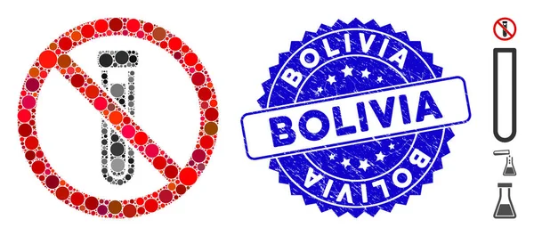 Collage No Test Tube Icono con Sello Bolivia Rasguñado — Archivo Imágenes Vectoriales