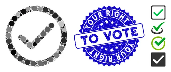 Mosaïque OK Option Icône avec détresse Votre droit de vote Timbre — Image vectorielle