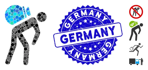 Collage Porter ikon med texturerat Tyskland Seal — Stock vektor