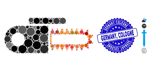 Icono de sierra eléctrica de mosaico con Alemania rayada, sello de Colonia — Archivo Imágenes Vectoriales