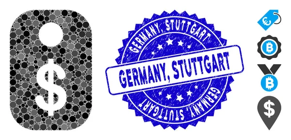 Collage Price Tag Icono con Grunge Alemania, Stuttgart Sello — Archivo Imágenes Vectoriales