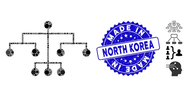 Ícone de árvore de script de colagem com angústia feita no selo da Coreia do Norte —  Vetores de Stock