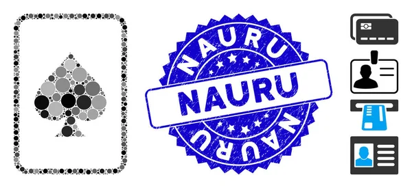 Mosaic Spades Juego icono de la tarjeta con Sello de Nauru rayado — Vector de stock