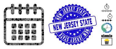 Kolaj Spiral Takvim Simgesi Sıkıntılı New Jersey Stamp