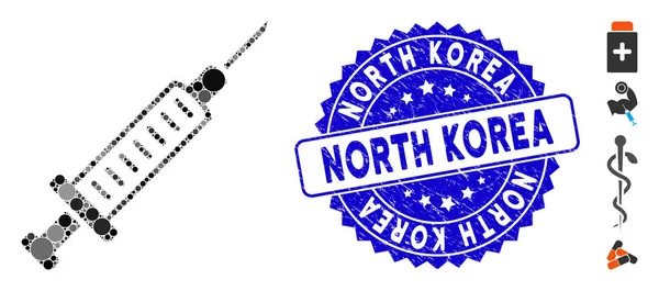 Mosaic Syringe Icon with Scratched North Korea Seal — стоковий вектор