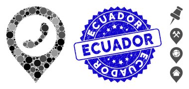 Mozaik Telefon İşaretleyici Simgesi Tehlike Ekvator Damgasıyla