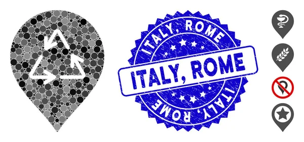 Collage Recycling Marker Icon with Grunge Italy, Rome Stamp — 스톡 벡터