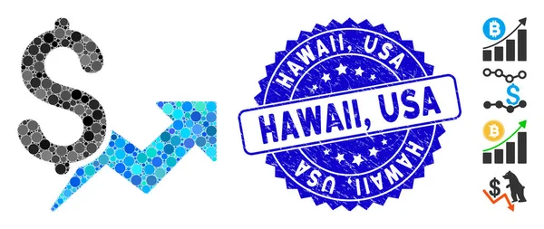Icono de crecimiento del precio del collage con el sello texturizado Hawaii, EE.UU. — Vector de stock