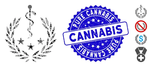 Mosaik medizinischer Lorbeerkranz mit Grunge reinem Cannabis-Siegel — Stockvektor