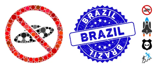 Mosaïque Aucune icône ovni avec Grunge Brésil Seal — Image vectorielle