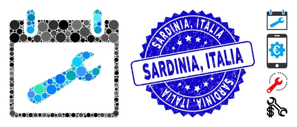 Klucz kolażowy Kalendarz dzień ikona z porysowanych Sardynii, Italia Seal — Wektor stockowy