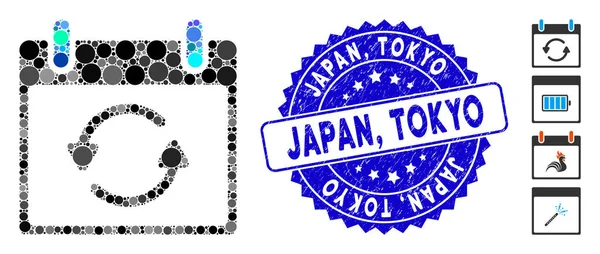 Collage aktualisieren kalendertag symbol mit grunge japan, tokyo-stempel — Stockvektor