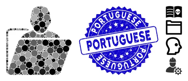 Icône de dossier utilisateur mosaïque avec sceau portugais texturé — Image vectorielle