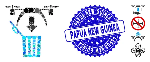 Икона беспилотника "Коллаж Трэш" с выцарапанной Папуа - Новой Гвинеей — стоковый вектор