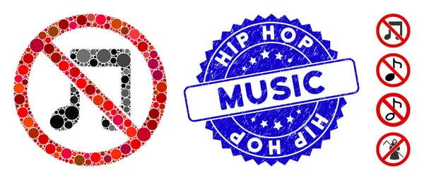 Mosaic No Melody Icon com Grunge Hip Hop Music Stamp —  Vetores de Stock