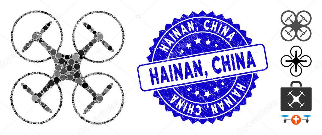 Mosaic Quadcopter Icon with Scratched Hainan, China Seal