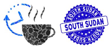 Kolaj Kahve Kırma Simgesi ile Grunge Güney Sudan Damgası