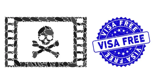 Kollázs ellopott film ikon szorongás Visa Free Seal — Stock Vector