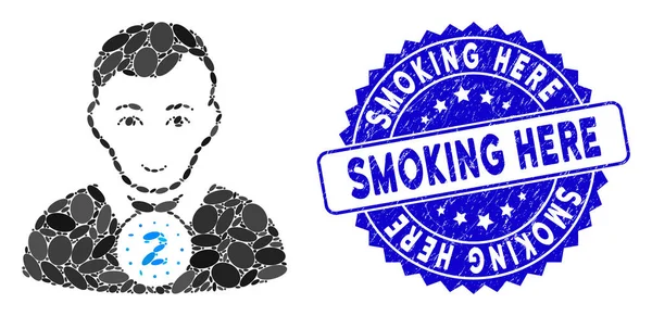 Collage 2e Prizer Sportman Pictogram met Textured Smoking Here Seal — Stockvector