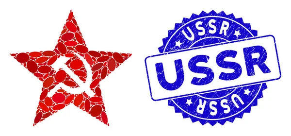 Collage Communism Star Icon with Scratched USSR Seal — ストックベクタ