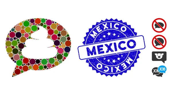 Idea de mierda de Collage Icono de globo con sello de México rayado — Archivo Imágenes Vectoriales