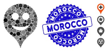 Mozaik Gülme Haritası İşaretleyici Simgesi ile desenli Fas Mührü