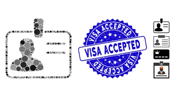 Mosaic User Badge Icon with Distress Visa Accepted Seal — 스톡 벡터