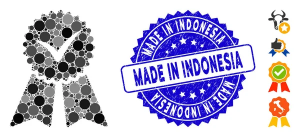 Ikon Segel Kualitas Mosaik dengan Distress Made in Indonesia Seal - Stok Vektor
