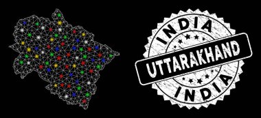 Işık Noktaları ve Tuhaf Filigranlı Parlak Ağ Uttarakhand Devlet Haritası