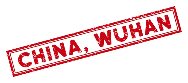 Doppia cornice graffiato Cina, Wuhan rettangolo filigrana — Vettoriale Stock