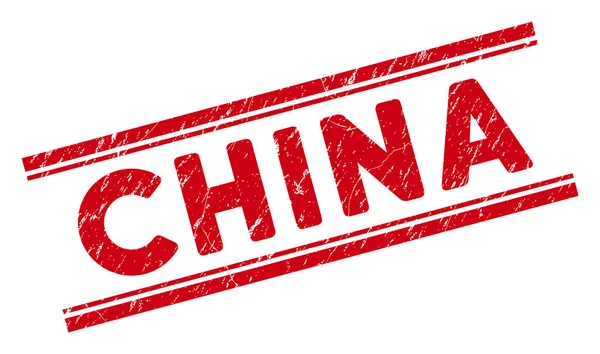 Scratched China pieczęć pieczęć pieczęć z podpisem i podwójne linie — Wektor stockowy