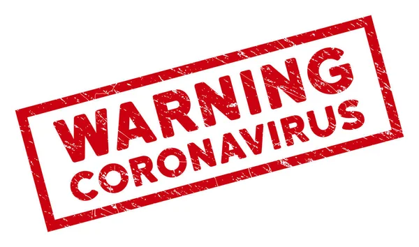 Gerahmte Grunge-Warnung Coronavirus-Rechteck-Marke — Stockvektor