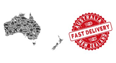 Teslimat Mozaik Avustralya ve Yeni Zelanda Haritası Hızlı Teslim Filigranı