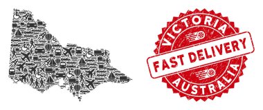 Teslimat Mozaik Avustralya Victoria Haritası Üstü çizilmiş Hızlı Teslimat Mührü