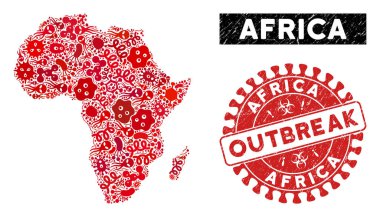 Mikrop Mozaik Afrika Haritası Grunge Salgını Mührü