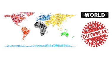 Bulaşıcı Mozaik Dünya Kıta Haritası Tehlike Salgını Filigranı