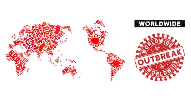 Grunge Salgını Damgasıyla Salgın Kolajı Dünya Haritası