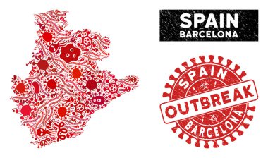 Grunge Salgın Mühürlü Salgın Kolajı Barcelona Eyaleti Haritası